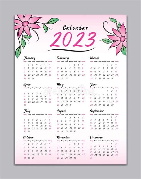 Calendario 2023 Calendario De Pared De Plantilla Vectorial 2023 Simple Diseño Mínimo Organizador