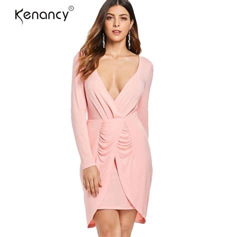 Kenancy Ruched Plunge Bodycon Dress Ruched Plunge Bodycon Dress