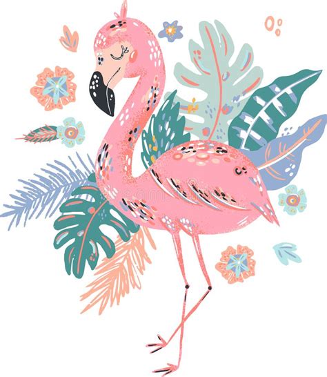Flamingo Cute Doodle Hand Drawn Flat Vector Illustration Wild