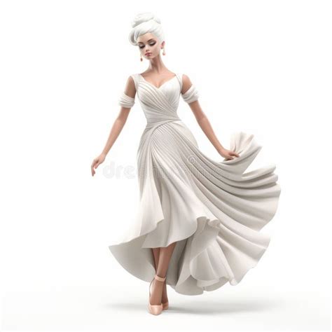 Glamorous Elegance 3d Model Of A Girl In A White Dress Stock