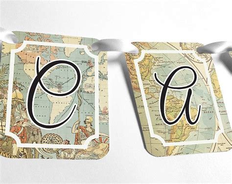 Map Banner Garland Printable World Map Alphabet Letters For Etsy