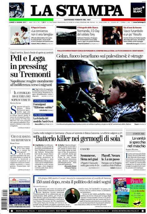Newspaper La Stampa Italy Newspapers In Italy Mondays Edition