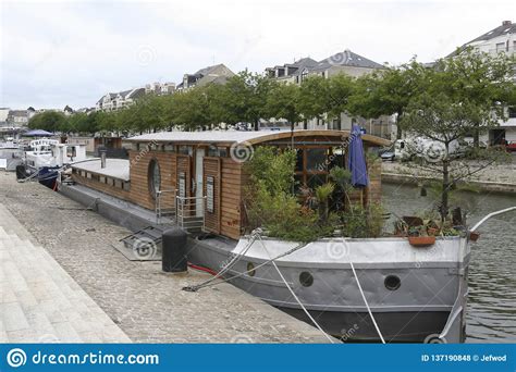 Houseboat Moored In City Of Nantes In France Editorial Stock Photo
