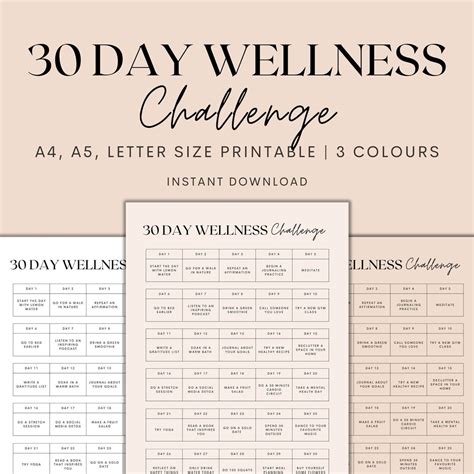 30 Day Wellness Challenge Printable 30 Day Challenge 30 Day Tracker Wellness Tracker