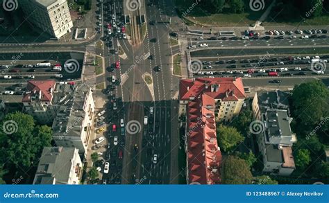 Aerial Down View Of Busy City Streets On Rush Hour Stock Image Image