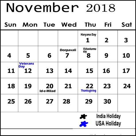 November 2018 Calendar And Holidays 2018 Holiday Calendar Holiday