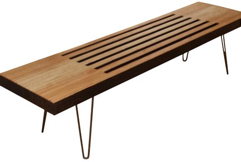 Handcrafted Modern Slatted Wooden Bench | Chairish