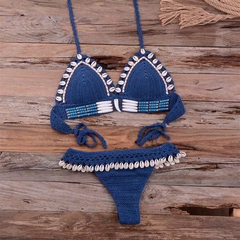 Shell Crochet Triangle Bikini Set Wickedafstore