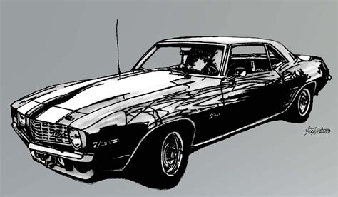 1969 Camaro Drawn With Pencil Sharpie And Digitally Touch Up With