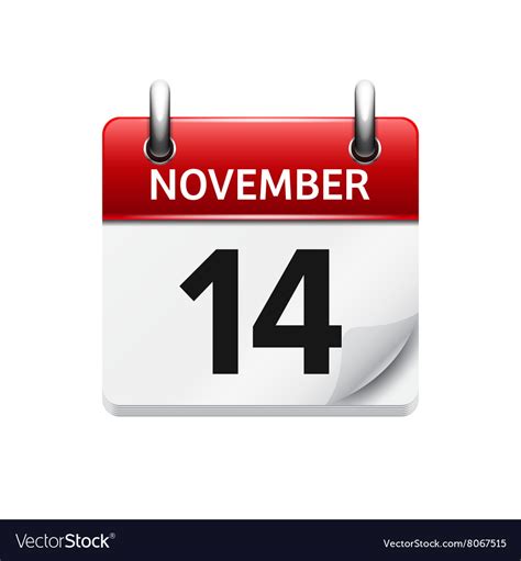 November 14 Flat Daily Calendar Icon Royalty Free Vector