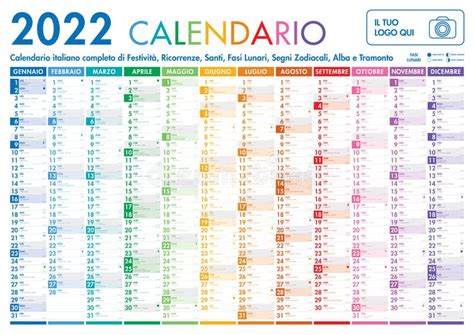 Calendario Del Planner Italiano 2022 Con Mesi Verticali Su Fondo Bianco