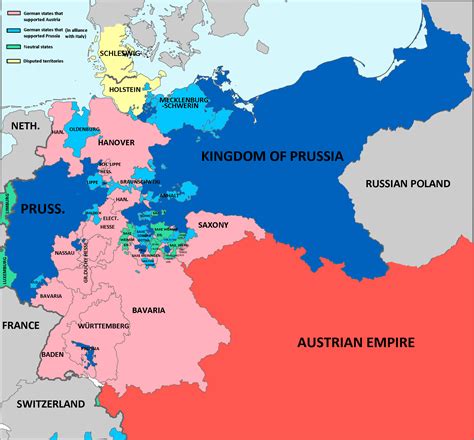 Map Showing Alliances During Austro Prussian German War 1866 States