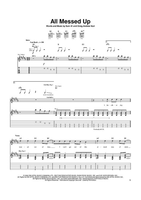 All Messed Up Sheet Music By Sum 41 For Guitar Tab Sheet Music Now