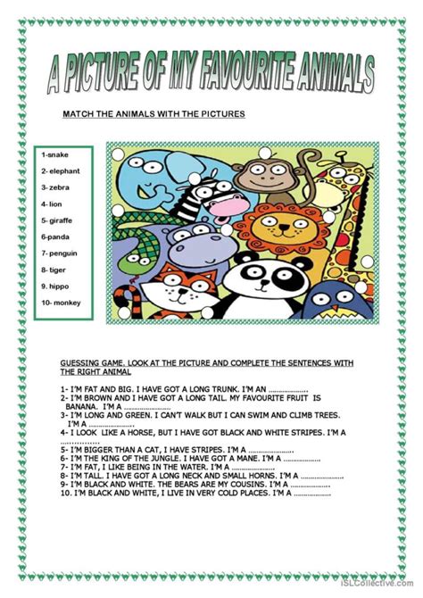 A Picture Of My Favourite Animals English Esl Worksheets Pdf And Doc