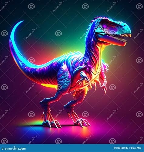 Dinosaur In Neon Light 3d Rendering 3d Illustration Ai Generated