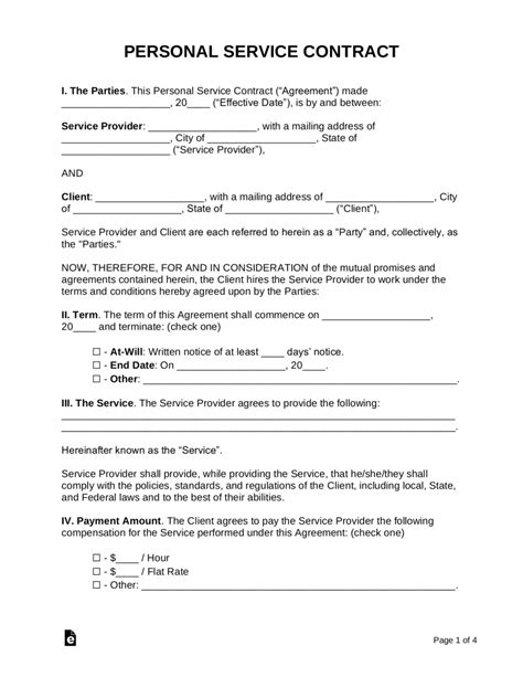 Free Personal Service Contract Template Pdf Word Eforms Free