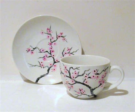 Cherry Blossoms Hand Painted Porcelain Cup 8 Oz And 6 In Etsy In