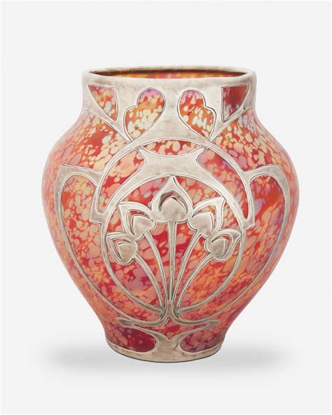 Lot An Art Nouveau Loetz Style Sterling Silver Overlay Vase