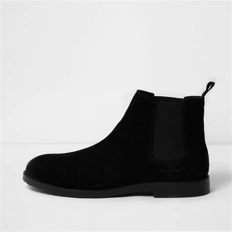 How to wear black chelsea boots. River Island Wide Fit Suede Chelsea Boots in Black for Men ...