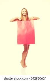Nude Woman Covering Herself By Shopping Stock Photo Shutterstock