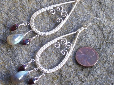 Silver Wire Wrapped Chandelier Earrings With Fiery Labradorite Etsy