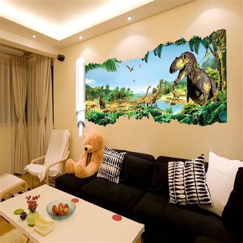 3d Dinosaurs Wall Stickers Jurassic Park Home Decoration Diy Cartoon