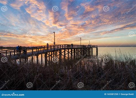 Sunset On Mobile Bay In Daphne Alabama Bayfront Park Pavilion Stock