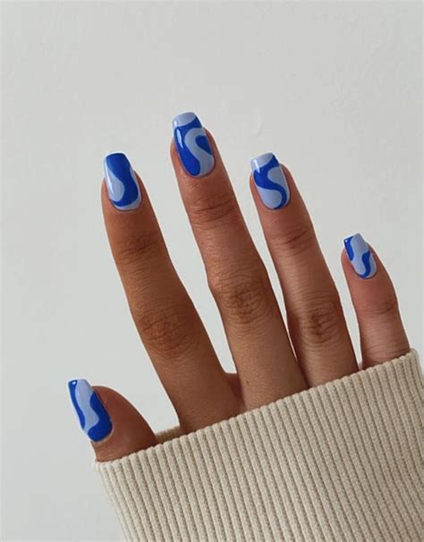Blue Swirl Nails Gel Nails Blue Nails Long Nails