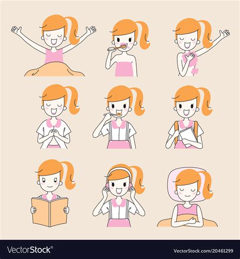 Daily Routines Girl Outline Royalty Free Vector Image