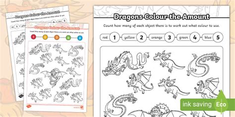 👉 Dragons Colour The Amount Teacher Made Twinkl