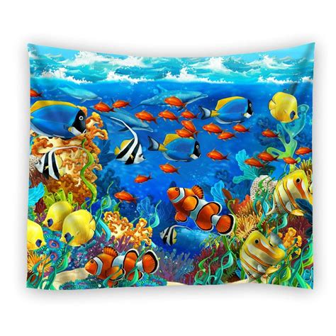 Popcreation Dolphin Sea Seabed Fish Corals Underwater Ocean Tapestry