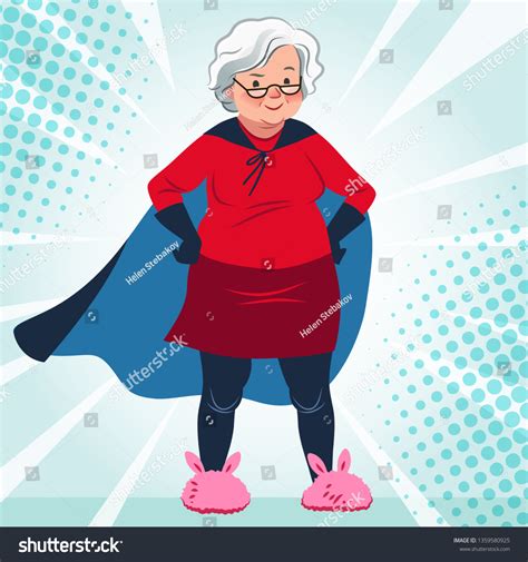 Grandma Superhero Costume Standing Hands On Vector De Stock Libre De