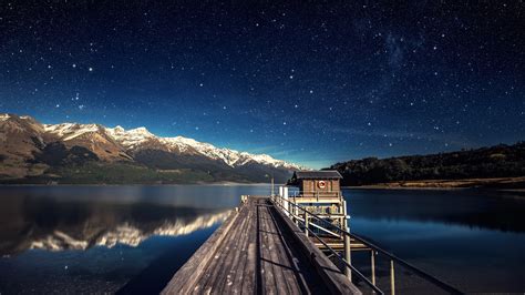 Wallpaper Lake Sky Stars Night Mountain Trente