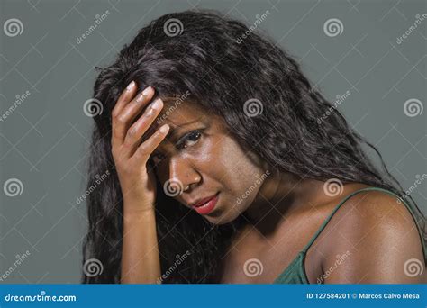 Young Attractive Sad Depressed Black African American Woman Feeling Bad