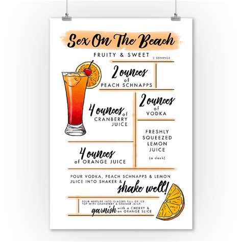 Sex On The Beach Cocktail Recipe Lantern Press Artwork 9x12 Art Free