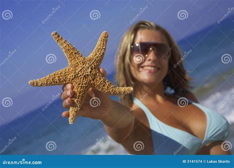 Woman With Starfish Stock Photo Image Of Vacation Starfish