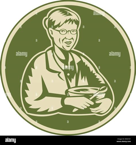 Illustration Of An Old Senior Mature Woman Granny Grandmother Cooking