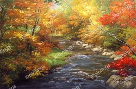 A Beautiful Autumn Stream Painting By Our Originals Reproduction