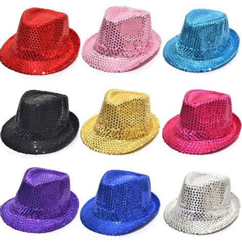 Colorful Adult Women Men Sequins Jazz Hats Trilby Dancing Hat Cap Performance Carnival Birthday
