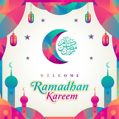 Colorido Fondo De Ramadán Kareem Con Decoraciones Bedug Torre De Luna