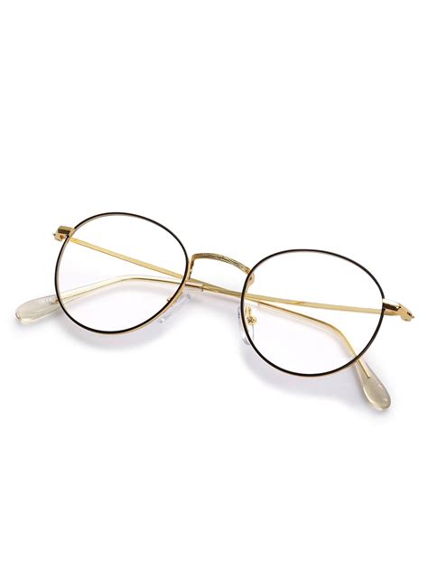 gold metal frame round clear lens glasses shein sheinside