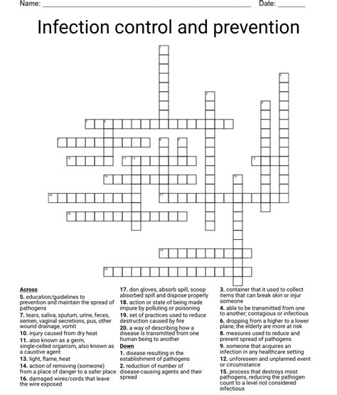 Infection Control And Prevention Crossword Wordmint