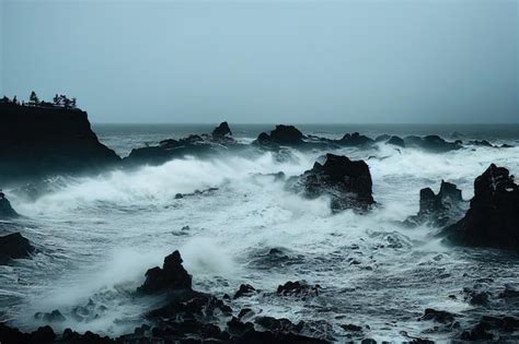 Premium Photo A Storm In A Dark Ocean Sea Waves Crash Against The
