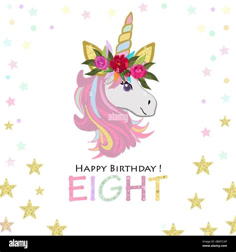 Eighth Birthday Greeting Eight Text Magical Unicorn Birthday