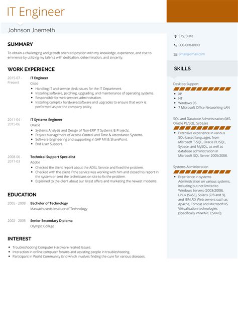 Download sample resume templates in pdf, word formats. It Engineer - Resume Samples and Templates | VisualCV