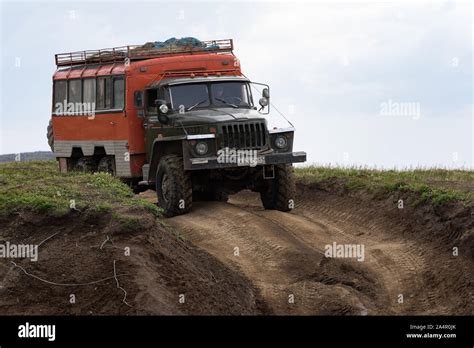 Russian Off Road Extreme Expedition Truck Ural Driving On Mountain Road