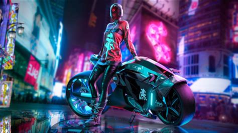 Wallpaper Cyberpunk 2077 City Girl Motorcycle 1920x1080 Full Hd 2k