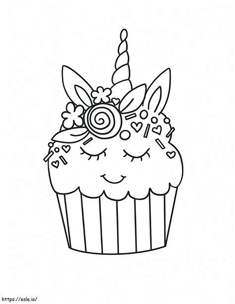 Smiling Unicorn Cupcake Coloring Page