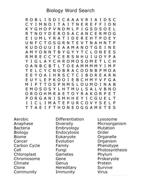 Biology Word Search Science Word Searches