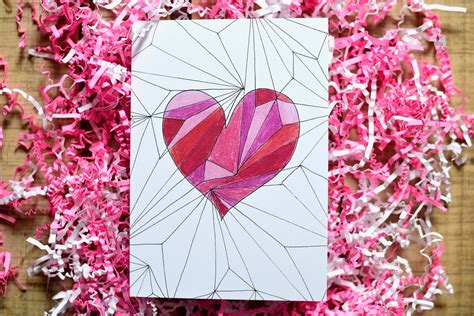 Single Card Heart Card Geometric Valentines Card Etsy In 2020 Heart